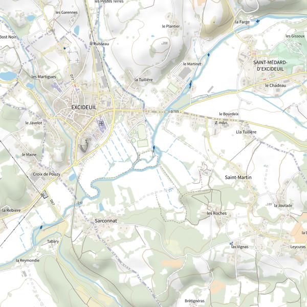 Plan cartographique de Parcours pêche découverte sur la Loue à Excideuil