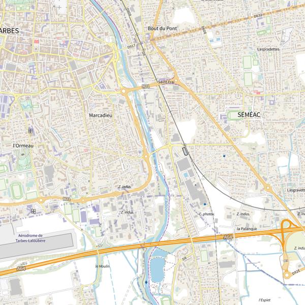 Plan cartographique de Parcours Truite Loisir de l'Adour à Tarbes