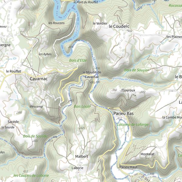Plan cartographique de Parcours truites trophées de l'Etze en 2ème catégorie