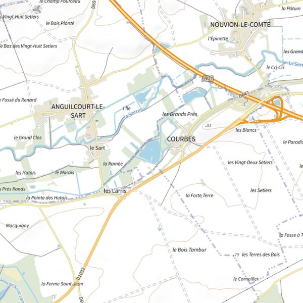 Plan cartographique de Plan d'Eau 1 de la Commune de Courbes