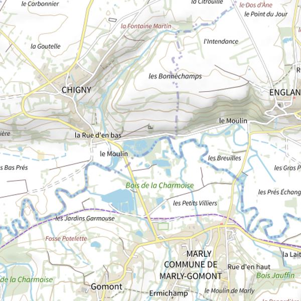 Plan cartographique de Plan d'Eau 1 de la Commune de Marly-Gomont