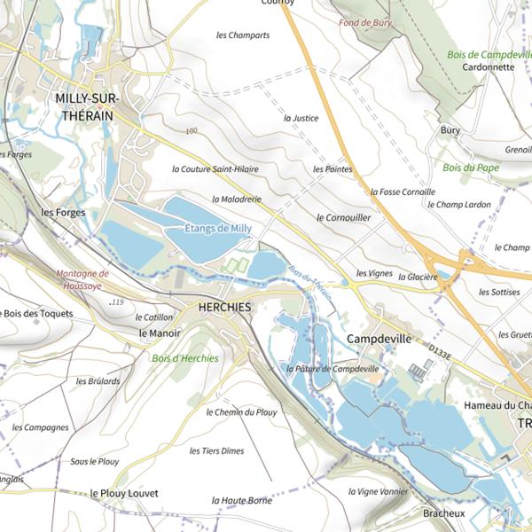 Plan cartographique de Plan d'Eau 1 de la Commune de Milly-sur-Thérain