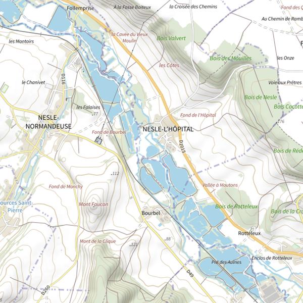Plan cartographique de Plan d'Eau 1 de la Commune de Nesle-l'Hôpital