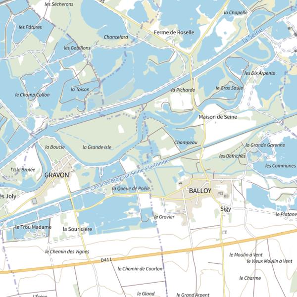 Plan cartographique de Plan d'Eau 3 de la Commune de Gravon