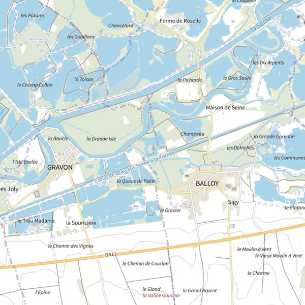 Plan cartographique de Plan d'Eau 7 de la Commune de Balloy