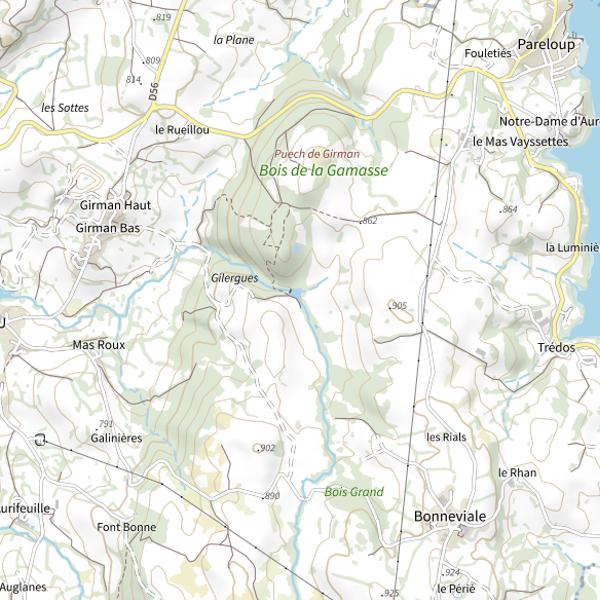 Plan cartographique de Plan d'eau d'Arvieu (lâchers de truites)