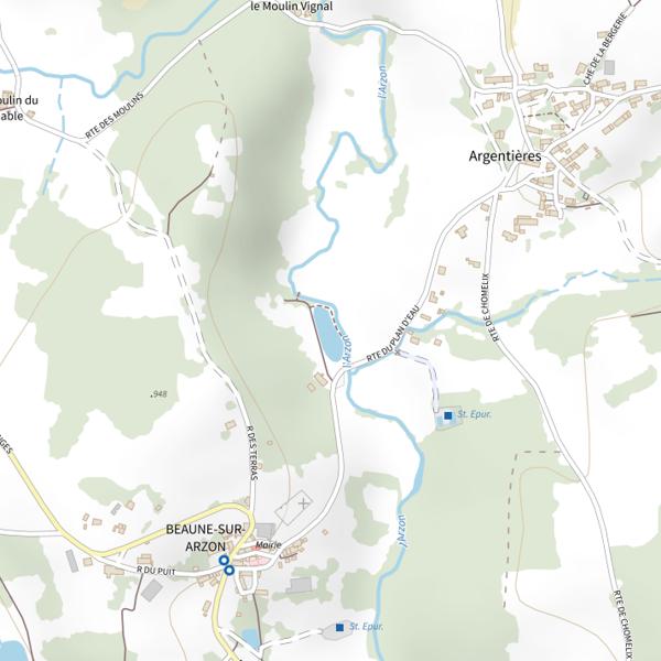 Plan cartographique de Plan d'eau de Beaunes à Beanes sur Arzon