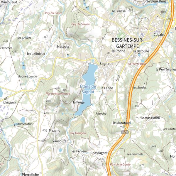 Plan cartographique de Plan d'Eau de Bessines-Sagnat