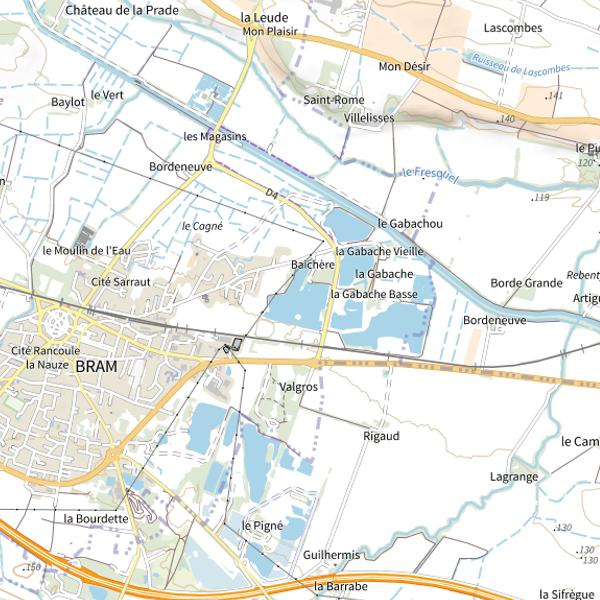 Plan cartographique de Plan d'Eau de Bram