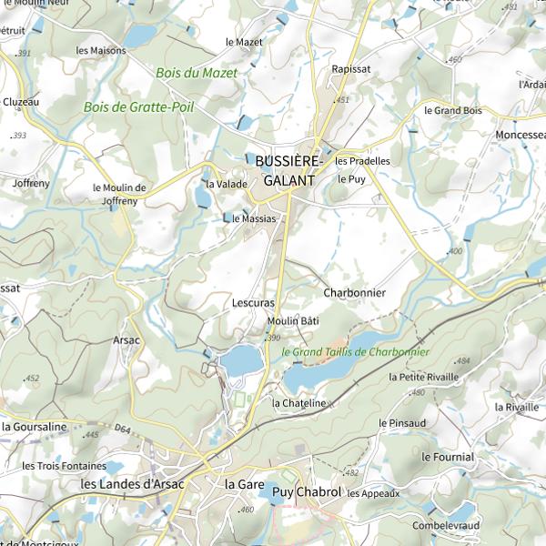 Plan cartographique de Plan d'eau de Bussière Galant
