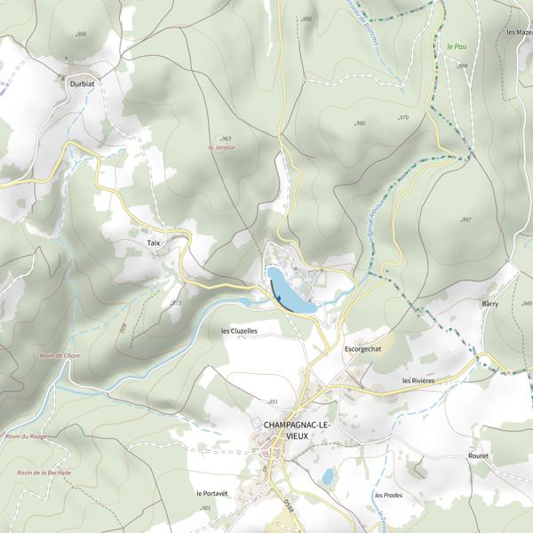 Plan cartographique de Plan d'eau de Champagnac le Vieux