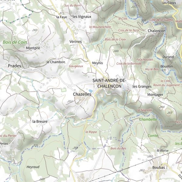 Plan cartographique de Plan d'eau de Chazelle à Saint André en Chalencon