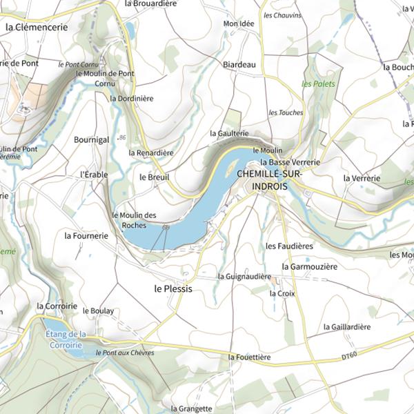 Plan cartographique de Plan d'Eau de Chemille sur Indrois