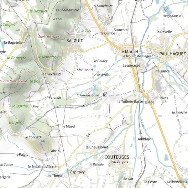 Plan cartographique de Plan d'eau de la Garnassoune à Salzuit