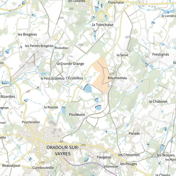 Plan cartographique de Plan d'Eau de la Monnerie de Cussac (Oradour-sur-Vayres)