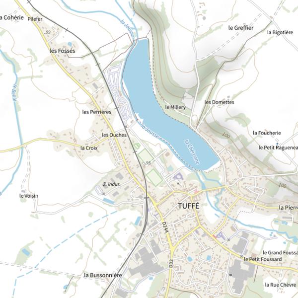 Plan cartographique de Plan d'eau de La Monnerie de Cussac (Tuffé Val de la Chéronne)