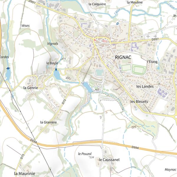 Plan cartographique de Plan d'eau de la Peyrade à Rignac (lâchers de truites)