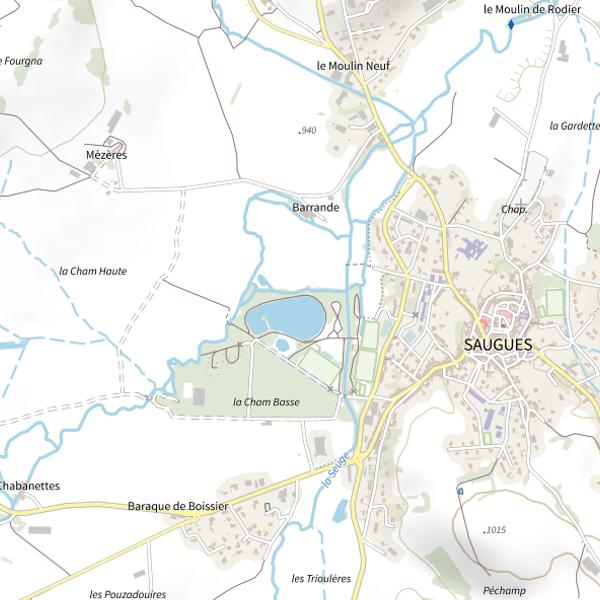 Plan cartographique de Plan d'eau de Lachamp à Saugues