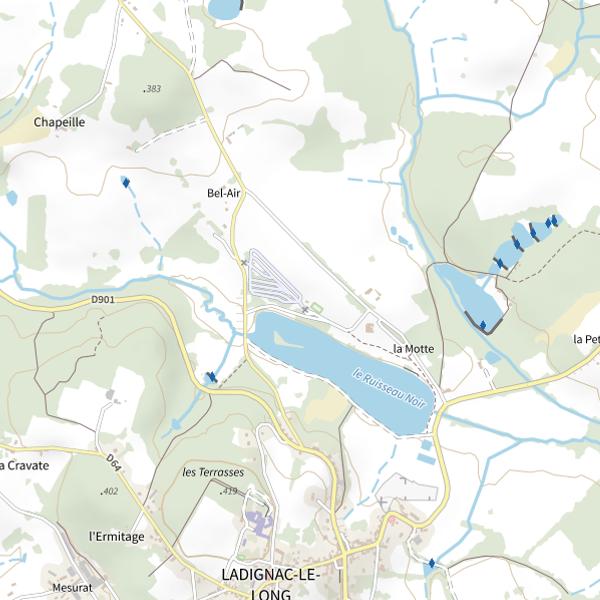 Plan cartographique de Plan d'eau de Ladignac le Long