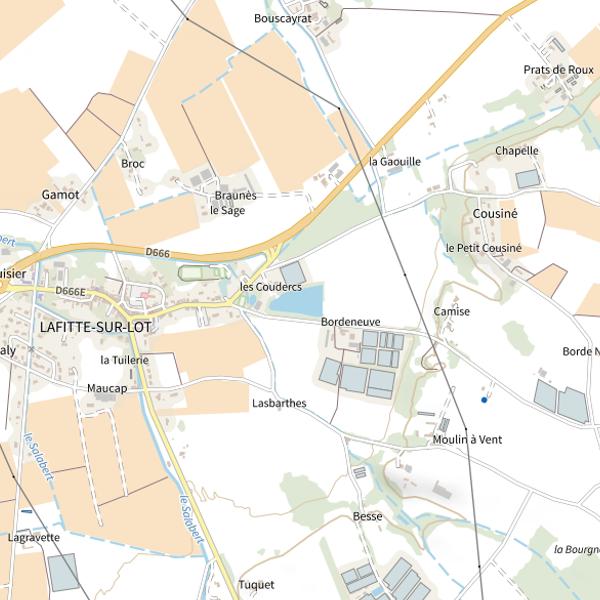 Plan cartographique de Plan d'Eau de Lafitte sur Lot