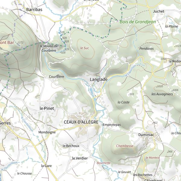 Plan cartographique de Plan d'eau de L'Anglade à Céaux d'Allègre