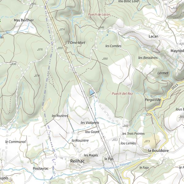 Plan cartographique de Plan d'eau des Bruyères près de Bertholène