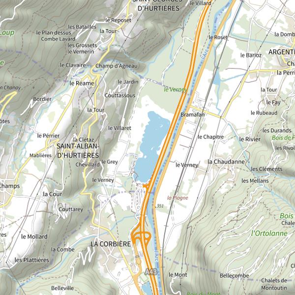 Plan cartographique de Plan d'Eau des Hurtières