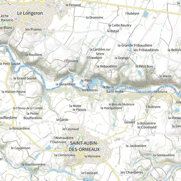 Plan cartographique de Plan d'eau des rivières à St Aubin-des-Ormeaux