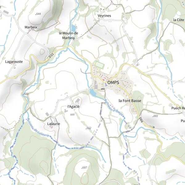 Plan cartographique de Plan d'eau d'Omps