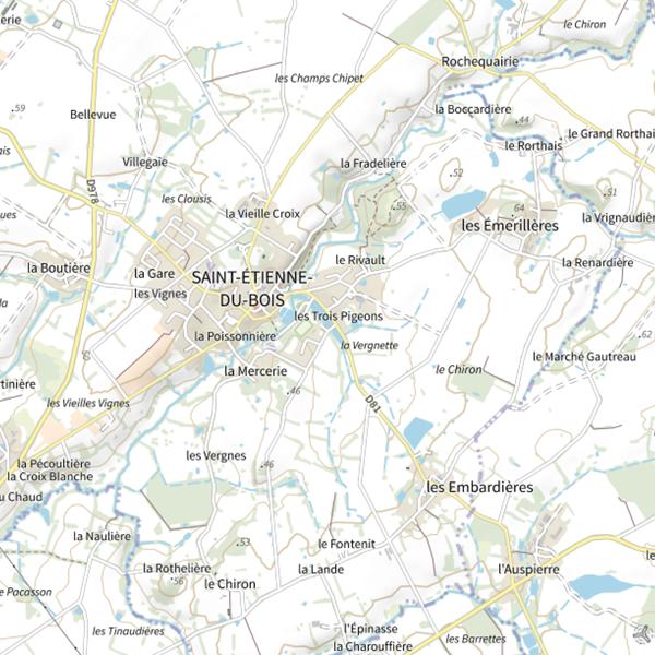 Plan cartographique de Plans d'eau communaux à Saint Etienne du Bois : 1,2 ha