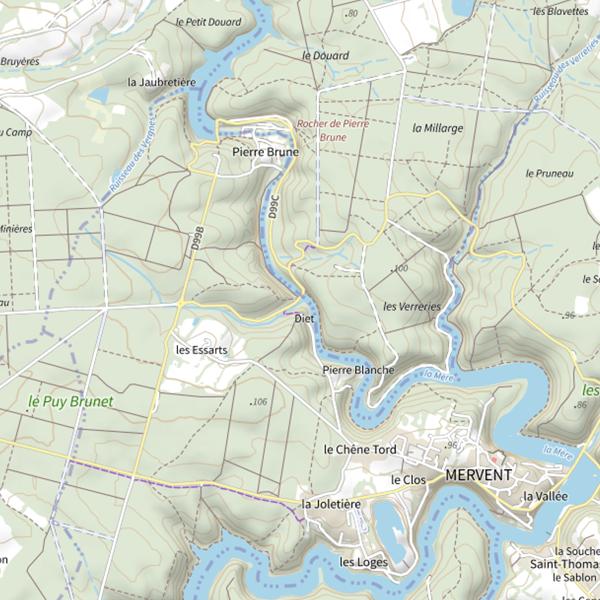 Plan cartographique de Pont de Diet, La Mère, Mervent
