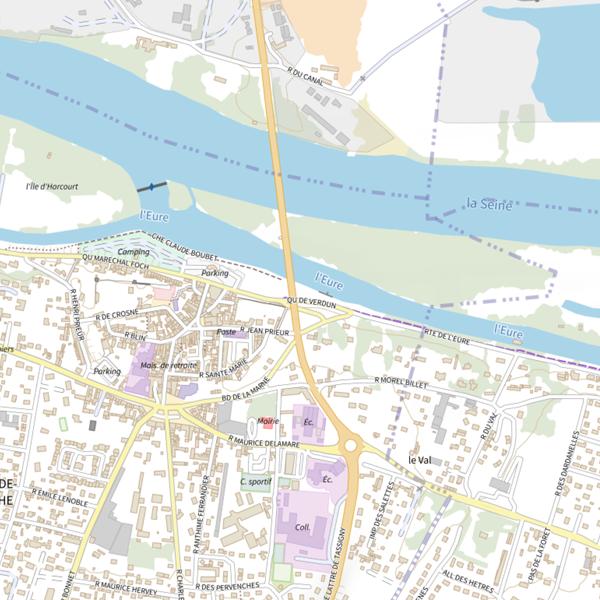 Plan cartographique de Pont de l'Arche - Quai de Verdun