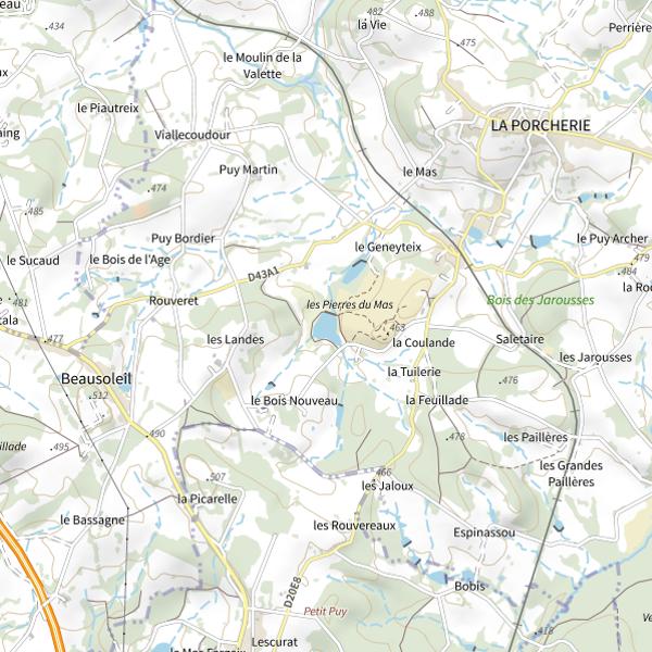 Plan cartographique de Porcherie Étang des Pierres du Mas
