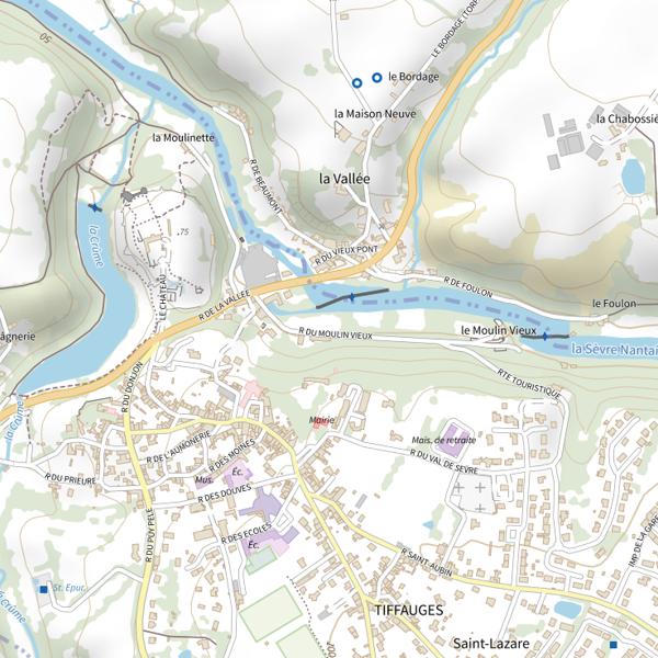 Plan cartographique de Pré du bateau, la Sèvre Nantaise, Tiffauges