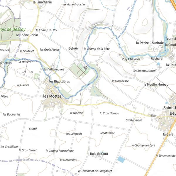 Plan cartographique de Puyrouzeau, La Smagne, Saint-Jean-de-Beugné