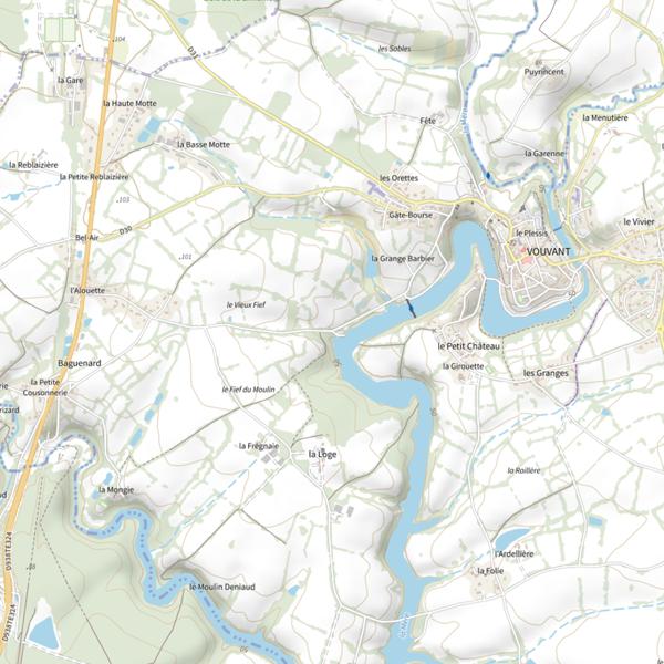 Plan cartographique de Queue de barrage de Pierre Brune, Vouvant