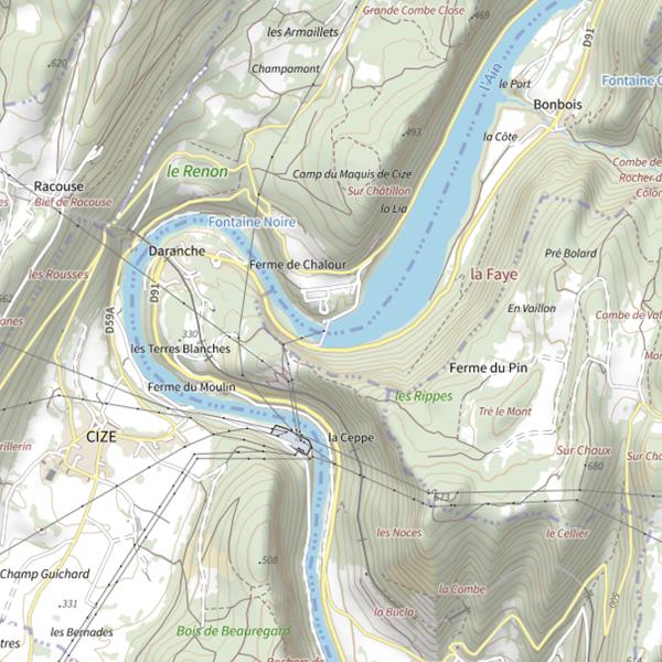 Plan cartographique de Retenue de Cize-Bolozon