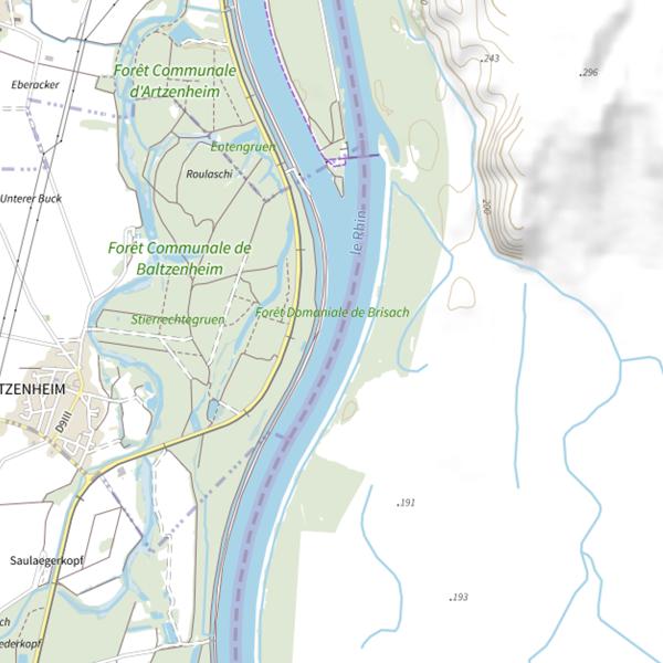 Plan cartographique de Rhin canalisé