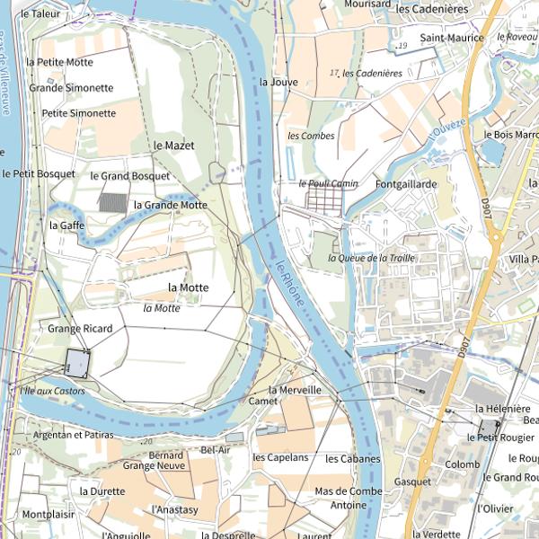 Plan cartographique de Rhône à Avignon