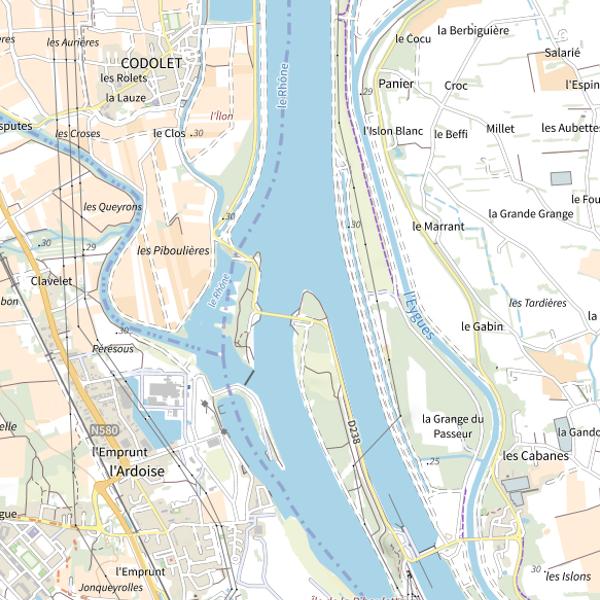 Plan cartographique de Rhône à Orange