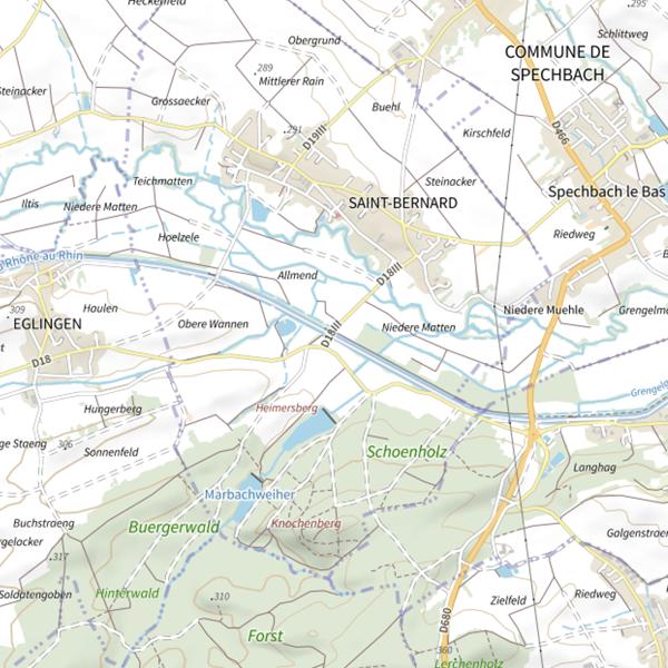 Plan cartographique de Rhône au Rhin Heidwiller