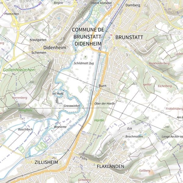 Plan cartographique de Rhône au Rhin