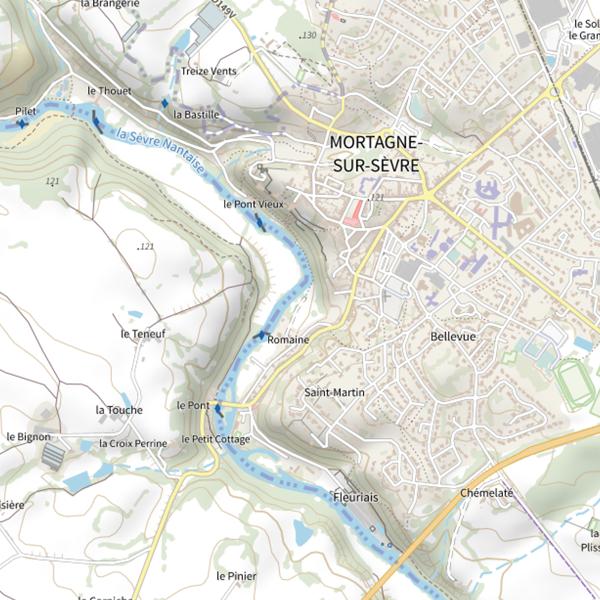 Plan cartographique de Romaine-Le Pont Vieux, la Sèvre Nantaise, Mortagne-sur-Sèvre