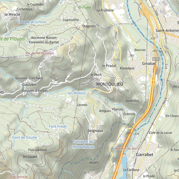 Plan cartographique de Ru. de Montoulieu à Montoulieu