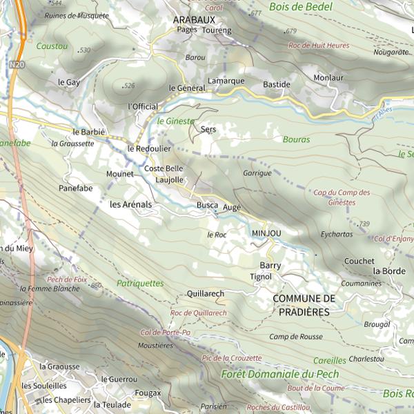 Plan cartographique de Ru. de Pradières à Pradières