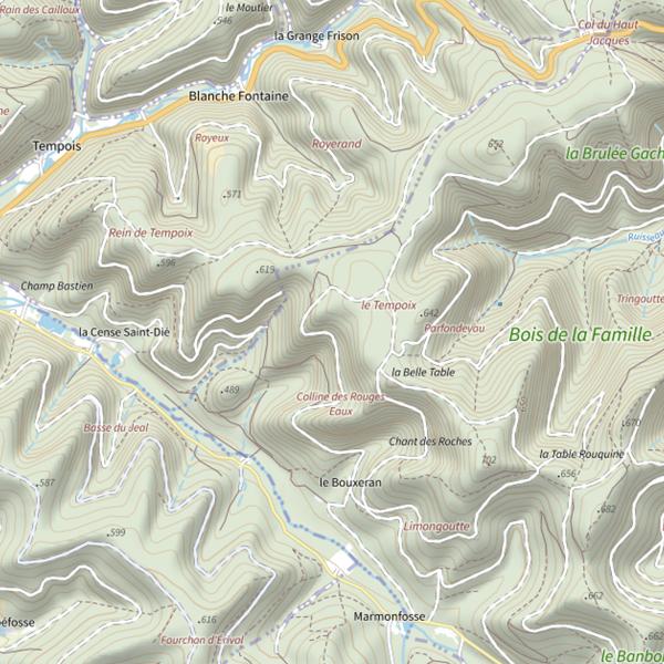 Plan cartographique de Ru Les Rouges Eaux