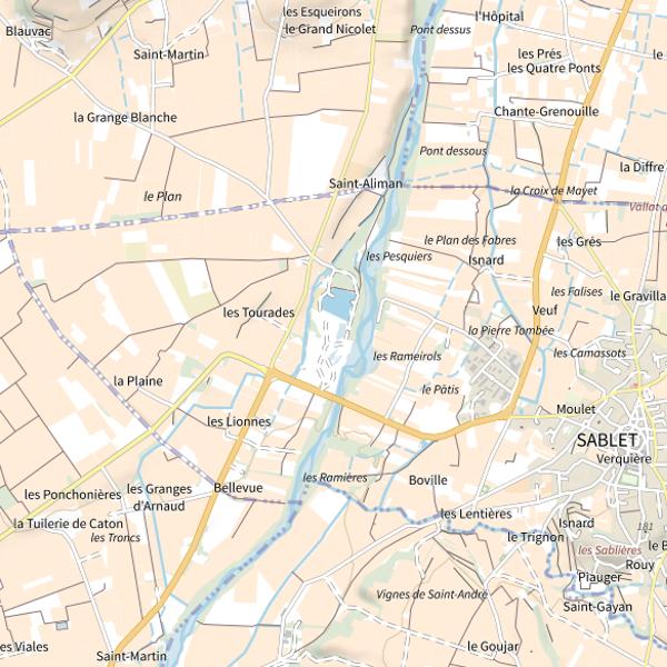 Plan cartographique de Sablet - Plan d'eau des Jardins