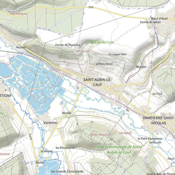 Plan cartographique de Saint Aubin le Cauf (stade)