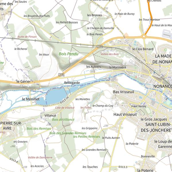 Plan cartographique de Saint Lubin des Joncherets