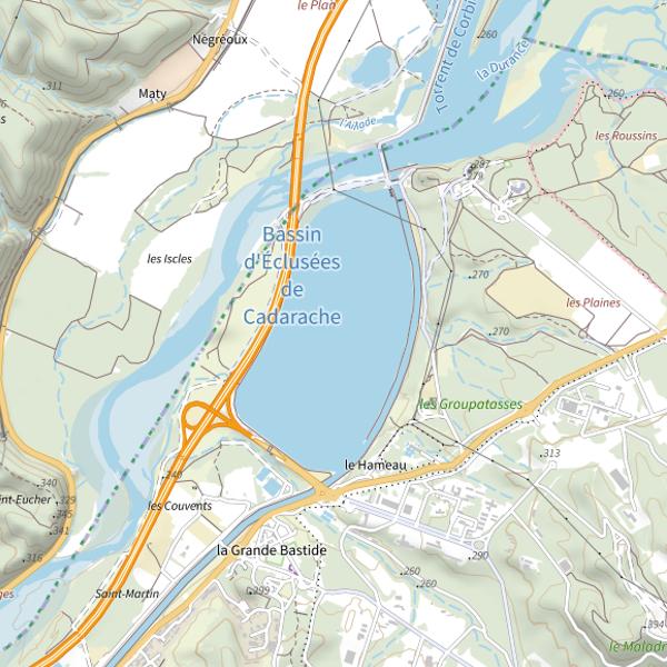 Plan cartographique de Saint-Paul-lez-Durance Plan d'Eau de Cadarache